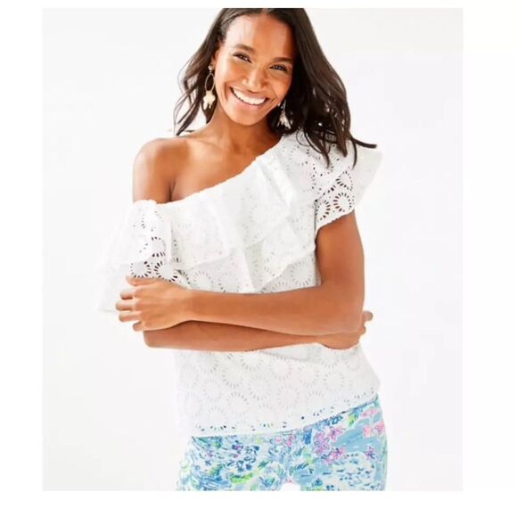 Lilly Pulitzer Trixie Eyelet One-Shoulder Top - Picture 3 of 6